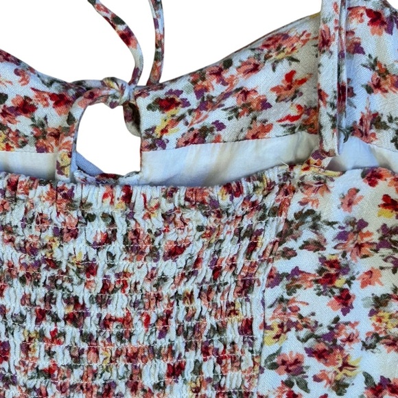 Red Pink Orange Mini Smocked Floral Spaghetti Strap Dress Medium - Picture 7 of 11